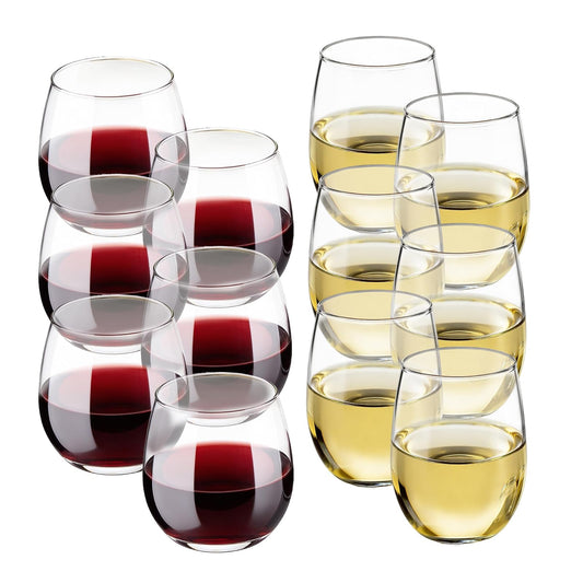 Libbey Juego de 12 vasos de vidrio para vino tinto y blanco, 495 ml y 502 ml