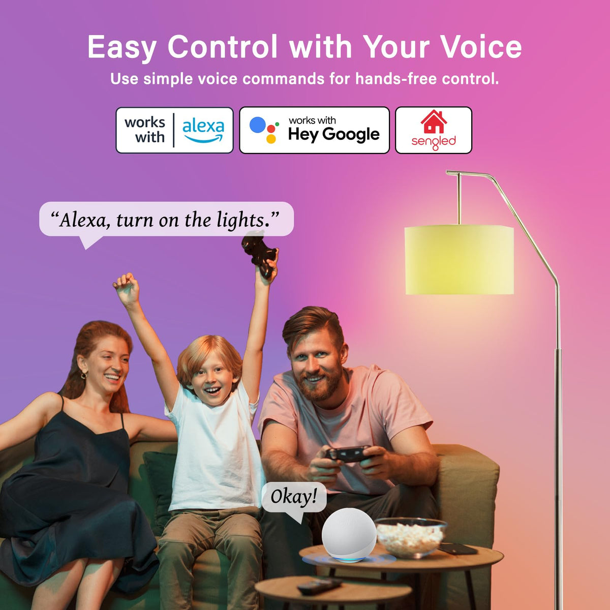 Sengled - Bombilla WiFi que cambia de color, bombillas inteligentes Alexa que funcionan con Alexa y Google Assistant, A19 RGB no requiere concentrador, equivalente a 75 W 800LM CRI>90, juego de 4