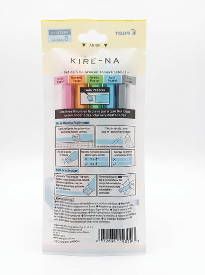 PILOT KIRE-NA Marcatextos 5 Colores Pasteles, Punta Doble con Guía, Secado Rápido, Líneas Precisas, Paquete de 5