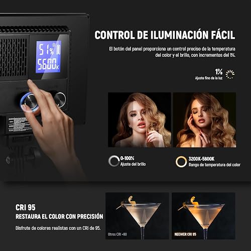 NEEWER 9" Panel Luz Video LED, Iluminación Suave Cámara DSLR Regulable, 4000mAh Batería Recargable, Puertos USB Tipo C, 3200K~5600K CRI95+ 600Lux para Fotografía Grabación Live Streaming, NL-116AI