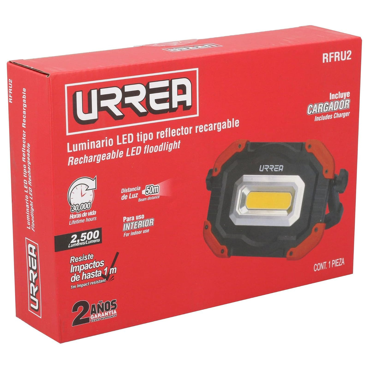 Urrea Herramientas RFRU2 Urrea Reflector recargable, 2500lm, 30W, pack of/paquete de 1
