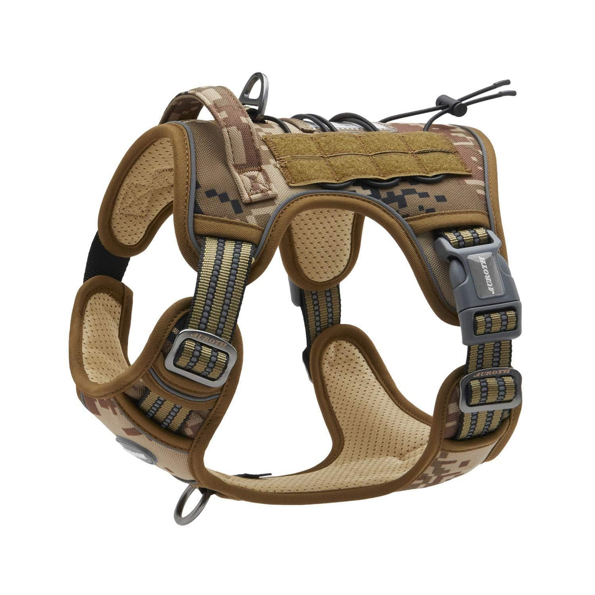 Auroth Arnés Táctico para Perro, Sin Tirones, Reflectante, Ajustable - Camuflaje del desierto - S