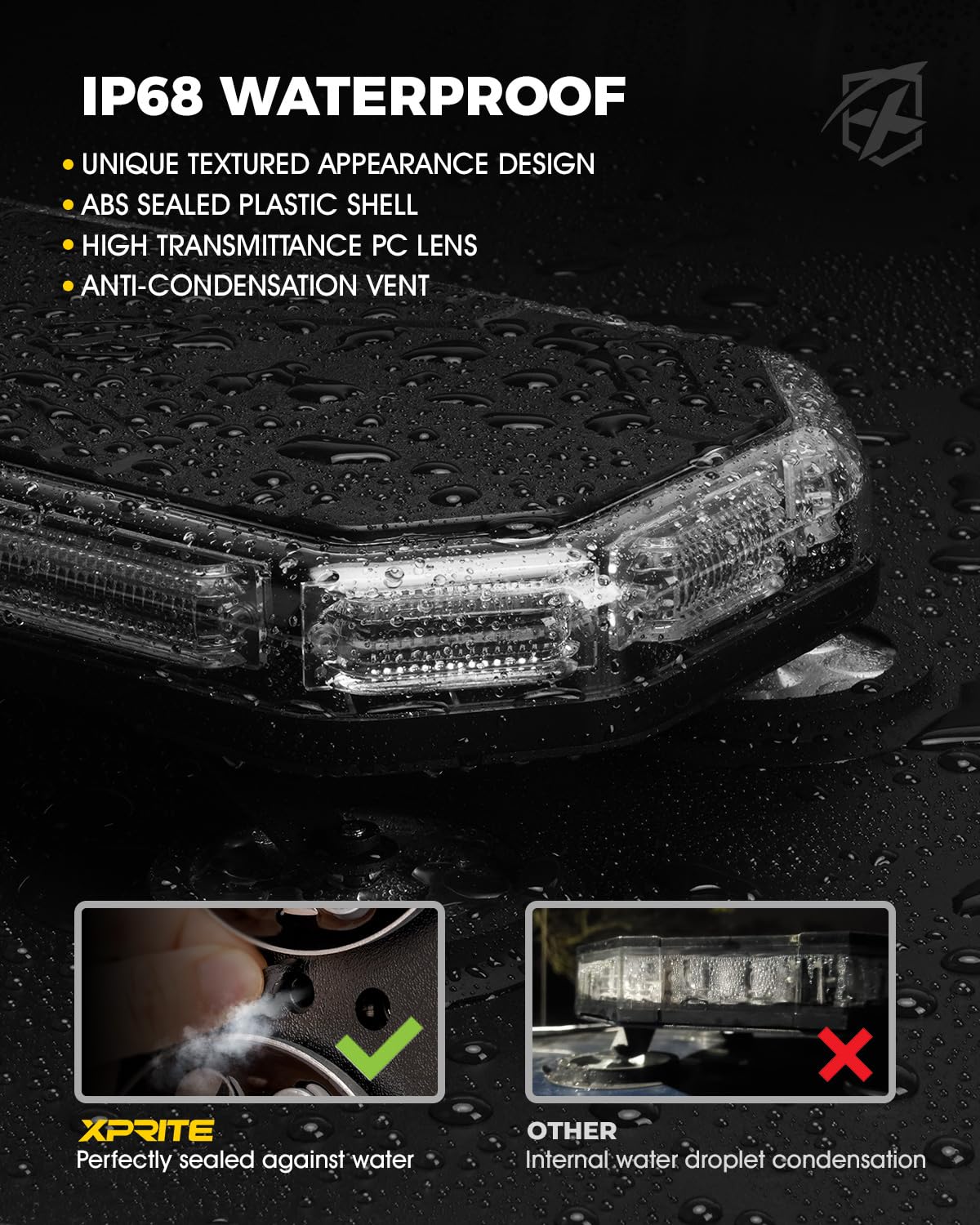 Xprite - Luces LED azules para techo, luz estroboscópica, base magnética, advertencia de peligro, tráfico, precaución, barra de luz policial, 38 modos de parpadeo, controlador, para camiones, bomberos