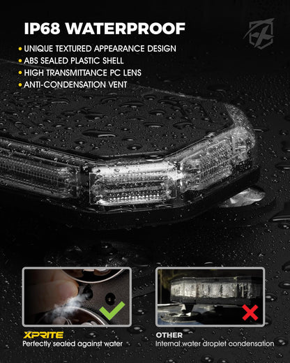 Xprite - Luces LED azules para techo, luz estroboscópica, base magnética, advertencia de peligro, tráfico, precaución, barra de luz policial, 38 modos de parpadeo, controlador, para camiones, bomberos