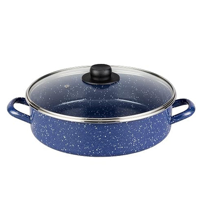 Ekco | Batería de Cocina 9 Pzas Acero Esmaltado para Inducción Azul | Compatible con inducción, Tapas de vidrio, Fácil limpieza, Asas ergonómicas, Calentamiento uniforme, Alta durabilidad
