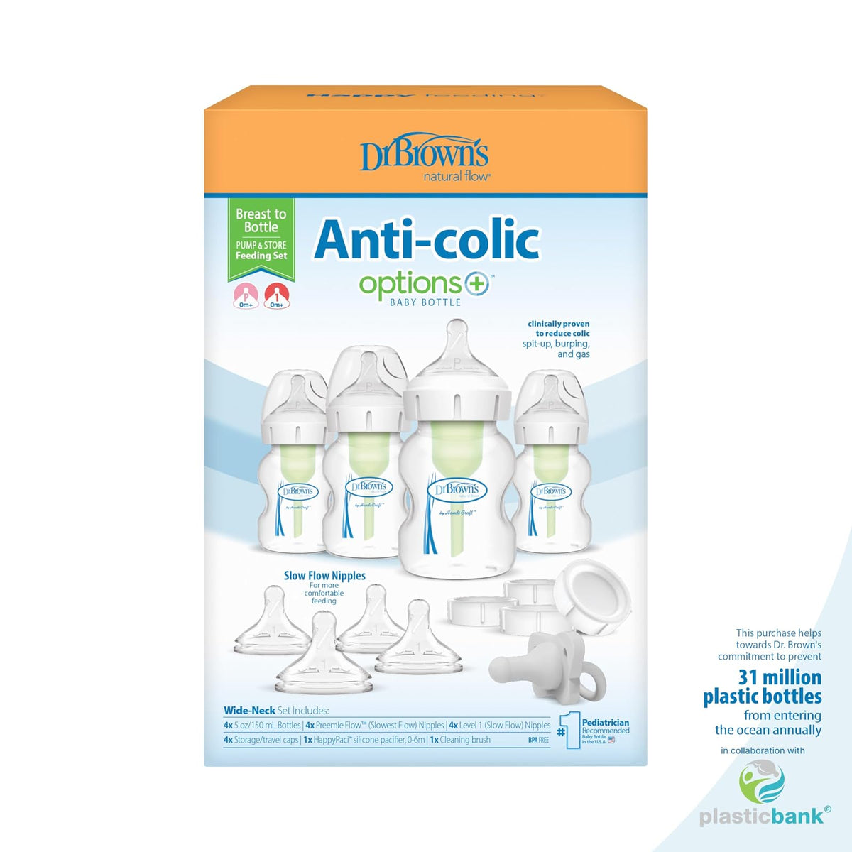 Dr. Brown's Breastfeeding Baby Bottles, Options+ Wide-Neck Breast to Bottle Feeding Set