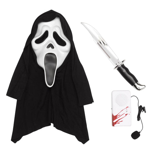 Ghost Face Slayer Kit Mask W/Hood, Gloves, Buck Knife, Voice Changer, Soft PVC 1/2 Mask