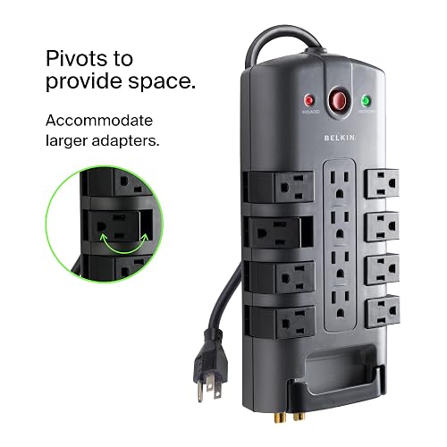 Belkin BP112230-08 Supresor de Picos Enchufe de Pivote, 12 Salidas, 4320J, 2.4 metros, Gris