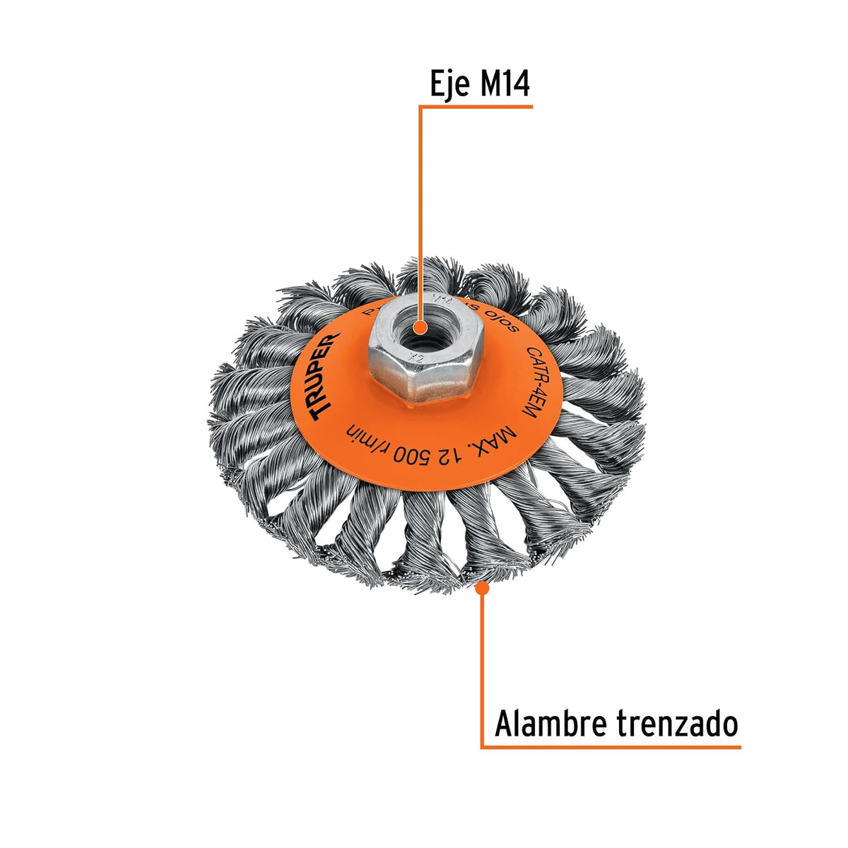Truper CATR-4EM, Carda tipo cónico 4" alambre trenzado, multi-rosca