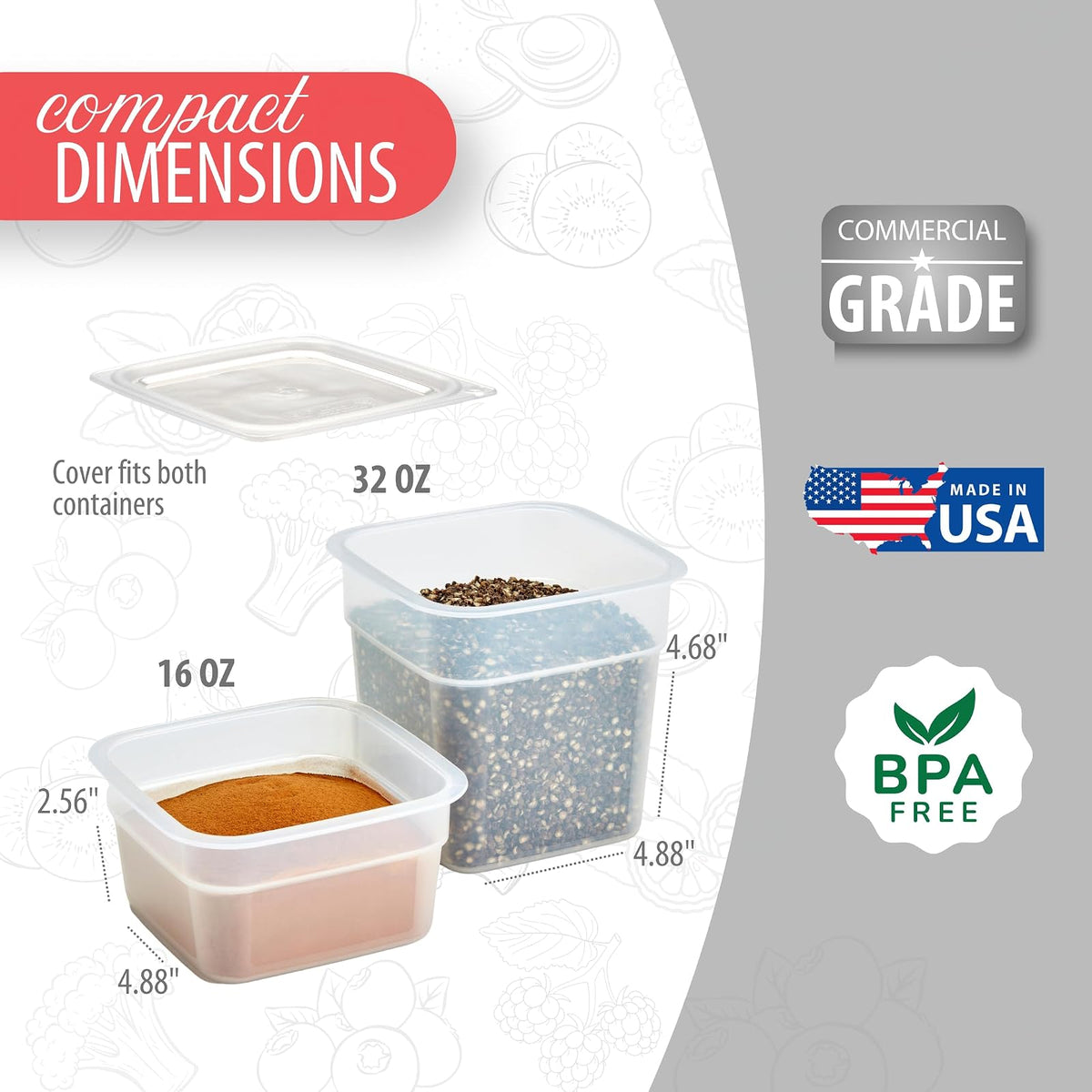 Cambro Recipientes de almacenamiento de alimentos sin BPA con tapas, 16 y 32 onzas, juego de 20 piezas, translúcido
