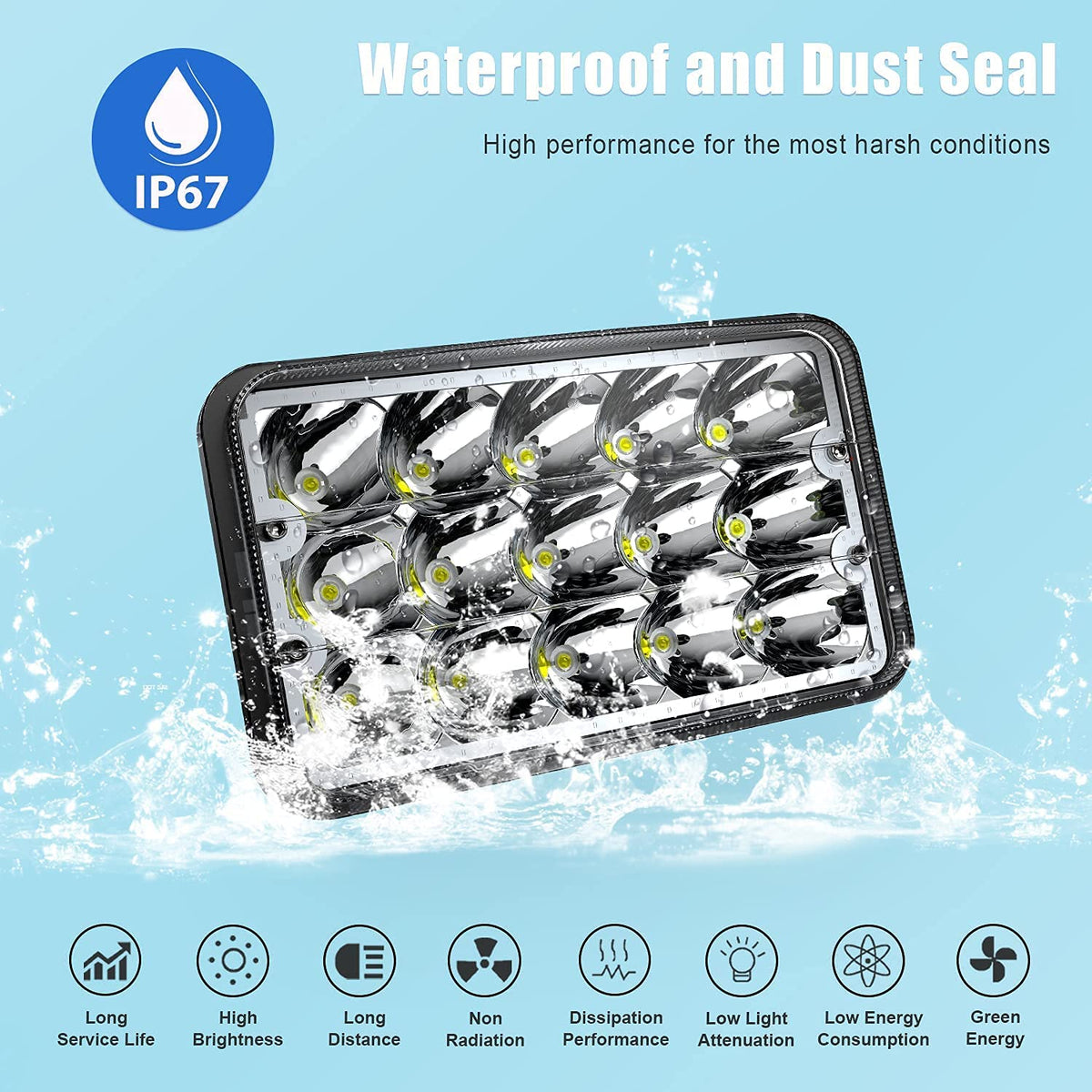 Lpteso RO-YY-4X6-4PCS-BL 4 Faros LED 4x6 in Haz Alto/Bajo con Halo Azul para Peterbilt Kenworth