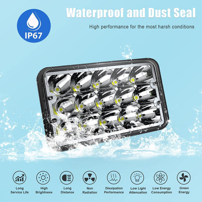 Lpteso RO-YY-4X6-4PCS-BL 4 Faros LED 4x6 in Haz Alto/Bajo con Halo Azul para Peterbilt Kenworth