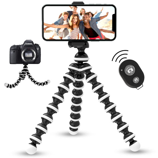 TalkWorks - Trípode Flexible para iPhone, Android, cámara, Patas Plegables, Soporte Ajustable con Mini Control Remoto inalámbrico para Selfies, vlogging, Belleza/Maquillaje, transmisión en
