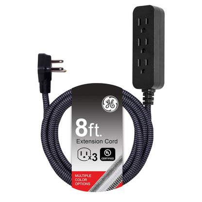 GE Pro Multicontactos 3 Salidas con Supresor de Picos, Cable Trenzado 2.4-4.5 m - Negro - Gris - 2.4 m - 1 Unidad