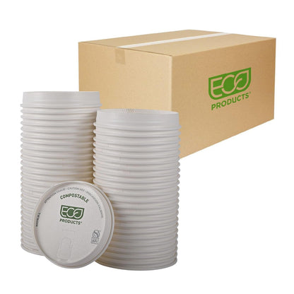 Eco-Products - Tapas de papel compostables para tazas de café, caja de 1000, tapas blancas de rayas verdes, se adapta a tazas calientes de 10 a 20 onzas, forradas con PLA, un material renovable hecho