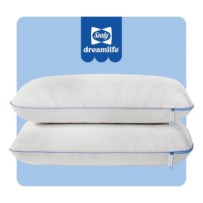 SEALY Dreamlife - Tecnología de protección de Superficie de enfriamiento de Espuma viscoelástica tamaño Queen, Funda extraíble Lavable a máquina, 1 año de garantía, 2 Unidades