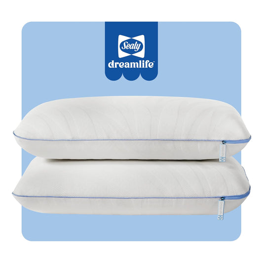SEALY Dreamlife - Tecnología de protección de Superficie de enfriamiento de Espuma viscoelástica tamaño Queen, Funda extraíble Lavable a máquina, 1 año de garantía, 2 Unidades