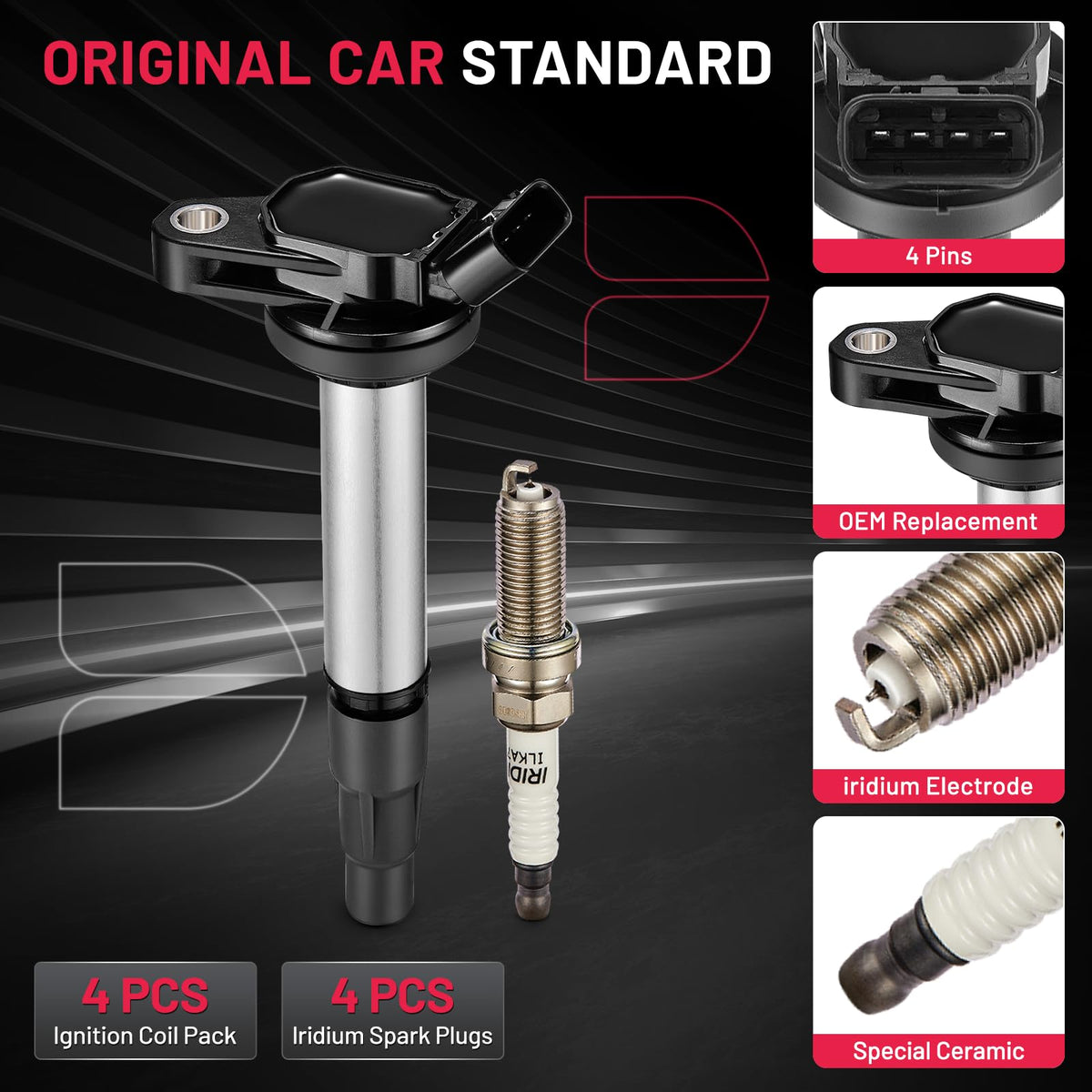 BDFHYK BD-05-01809-CK Bobina de Encendido UF596 y Bujías de Iridio para Toyota Corolla/Prius/Matrix, Lexus CT200h/Scion xD 1.8L