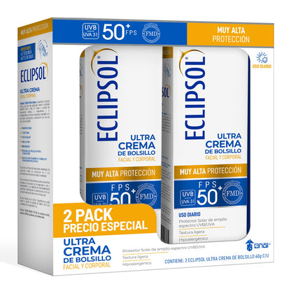 Eclipsol Ultra Crema de Bolsillo FPS50+ Protector Solar Facial 60g - Spf 50 - 60 g (Paquete de 2)