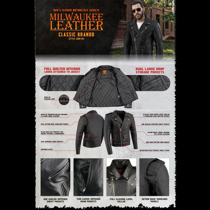 Milwaukee Leather Chamarra de Moto para Hombre, Negro, XL