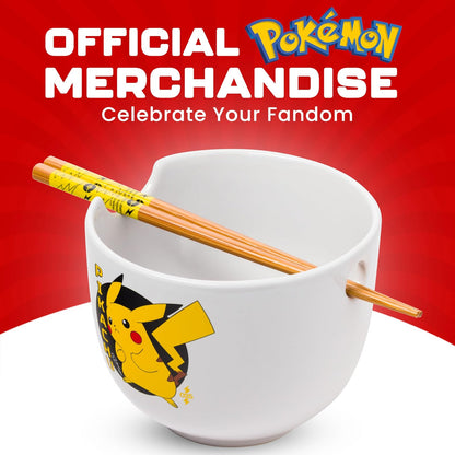 Silver Buffalo Pokemon Pikachu - tazón de arroz con palillos de cerámica para fideos Ramen, apto para microondas, 20 onzas