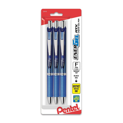 Pentel EnerGel RTX Bolígrafos Retráctiles de Tinta Líquida de Gel - Aguja de 0.5mm - 3 Unidad (Paquete de 1) - Azul