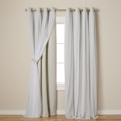 Exclusive Home Cortinas Talia con Ojales, Doble Capa - Cloud gris - 132.1An x 243.8Al cm (2 Paneles)