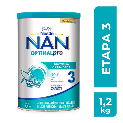 NAN 3 Optimal Pro, Alimento Para Niños A Base de Leche, 1 Año, Lata 1.2 kg