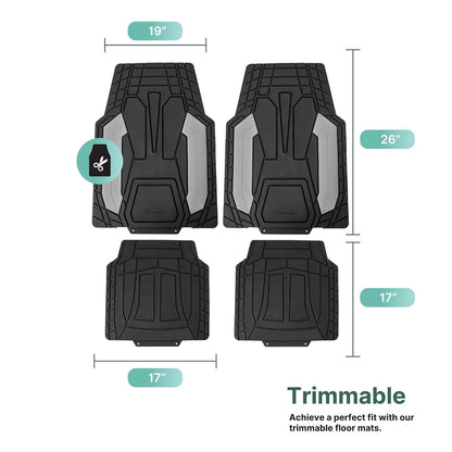 FH Group Automotive - Alfombrillas de Goma Resistentes para Piso, Ajuste Universal, Resistente al Clima, recortables para la mayoría de sedanes, SUV, Camiones, Color Gris