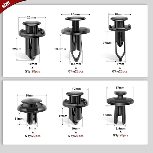 Nilight 120 Clips de Retención y Removedor, 6.3 mm, 8 mm, 9 mm, 10 mm, para GM, Ford, Toyota, Honda