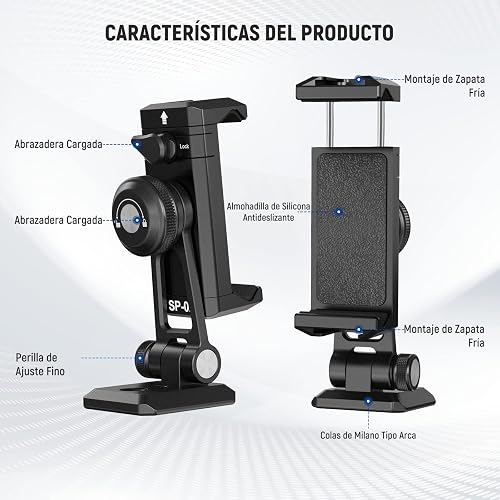 NEEWER Adaptador Trípode Metálico Movil con Base Liberación Rápida Arca, Zapata Fría, Giro 360° Inclinación 180°, Soporte Teléfono Compatible con iPhone 17 Pro MAX 16 15 Samsung Galaxy S25 Ultra S24