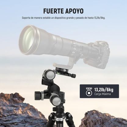 NEEWER Cabezal de trípode de 3 vías con placa QR tipo Pan Arca de 360°, microajuste milimétrico, cabezal de inclinación de 3 ejes de aleación de aluminio con interruptor rápido, modos dobles grandes y