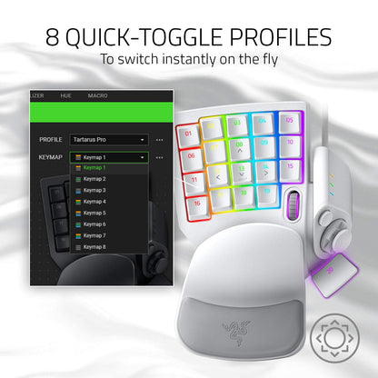 Razer Tartarus Pro Gaming Keypad: Mercury White | Disparador rápido, funcionamiento ajustable, 32 teclas programables, macro personalizables, iluminación Chroma RGB