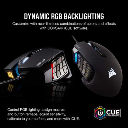 Corsair Scimitar RGB Elite Mouse para Juegos MOBA/MMO con Cable – 18.000 dpi – 17 Botones programables – Compatible con iCUE – PC, Mac, PS5, PS4, Xbox – Negro