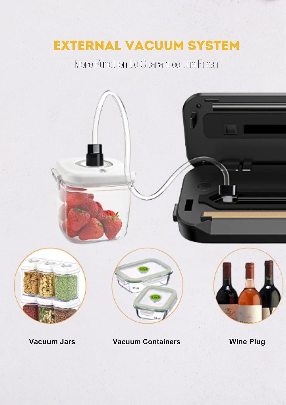 MEGAWISE Selladora al vacío para alimentos secos, húmedos y marinados | 80 kPa, Thin/Medium/Thick, VAC PULSE/STOP, 10 bolsas, cortador integrado, manguera para recipientes, color plateado