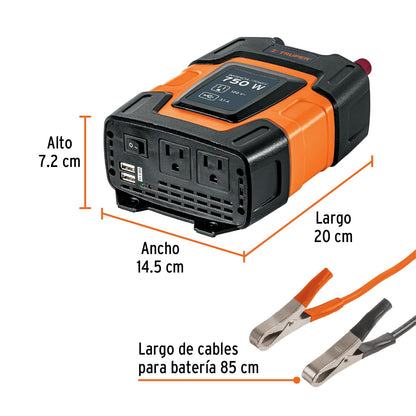 TRUPER Inversor de Corriente 750 W, Negro INCO-750