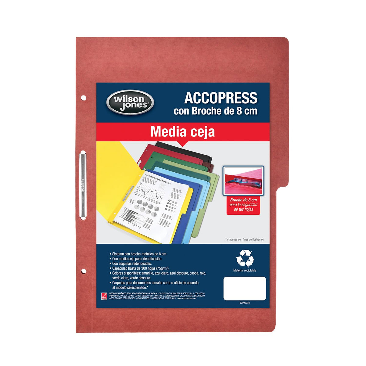 Wilson Jones/Carpeta Accopress Folder con Broche de 8 cm. 300 Hojas. Caoba 140 pzas. Oficio. P4566