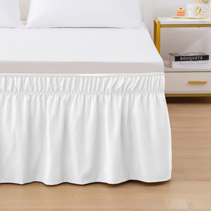 Elegant Comfort Luxurious Wrap Around Elastic Solid Ruffled Bed Skirt, with 16 Inch Tailored Drop - Easy Fit, Premium Quality Wrinkle and Fade Resistant - King/Queen, White