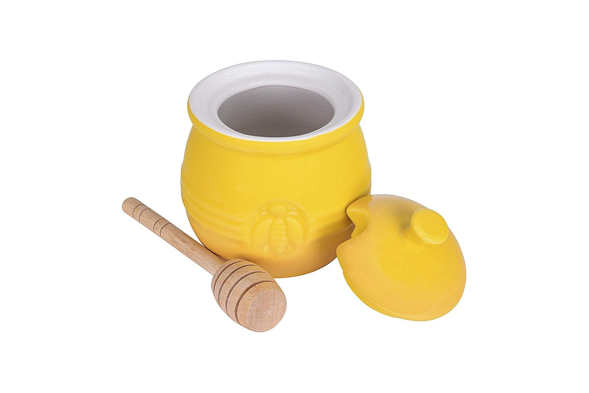 Creative Co-Op DA4177 - Olla con tapa y cuchara de madera para miel, color amarillo
