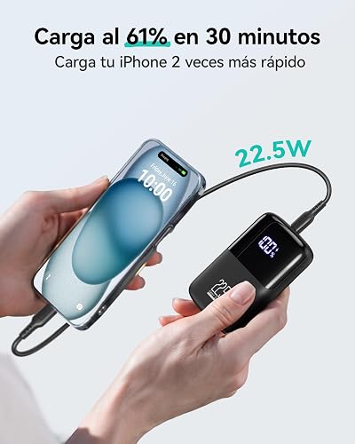 INIU Power Bank, Pequeño 10000mAh 22,5W Carga Rapida Bateria Phone Externad | Diseño mini, carga rápida de 3 salidas, apto para viajes aéreos,batería portátil para iPhone 17, Samsung S26 etc.