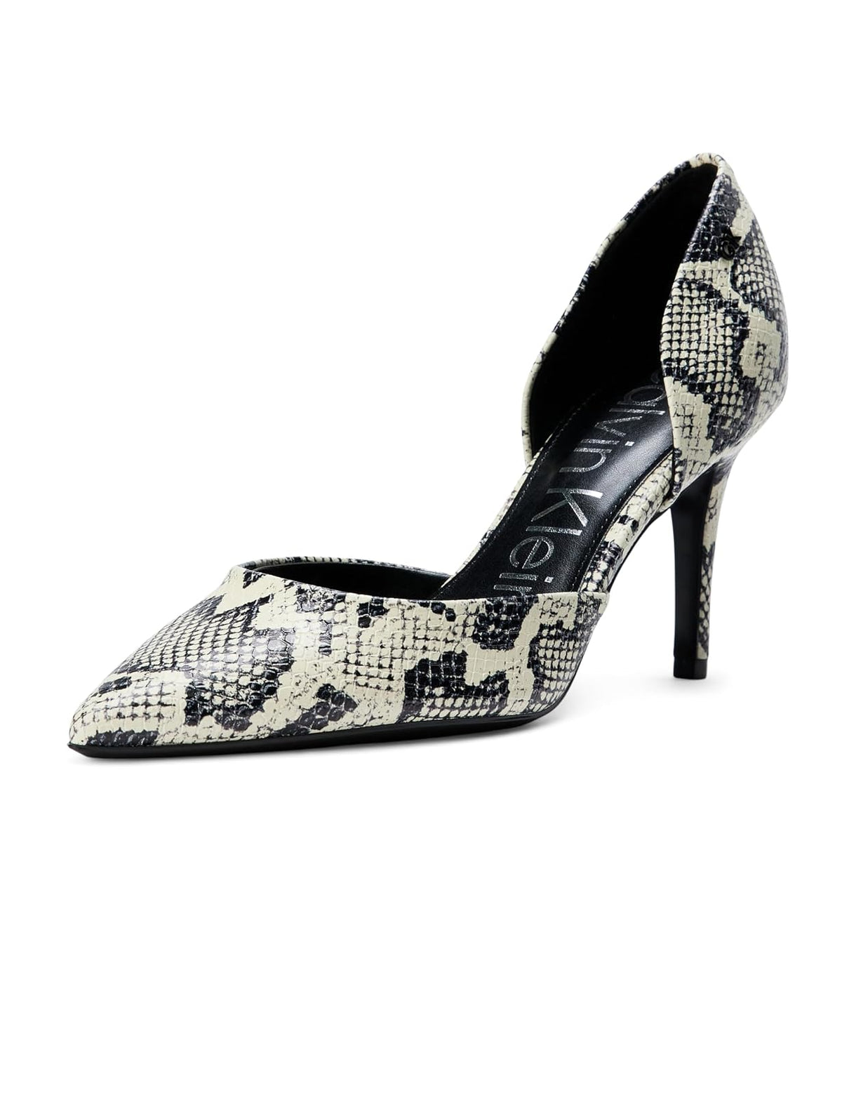 Calvin Klein Gloria Zapatilla de Tacón para Mujer - 24.5 cm - Negro - Blanco Serpiente 005