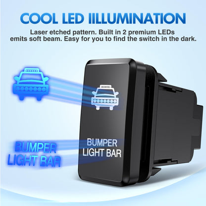 Nilight - Interruptor de botón de barra de luz para parachoques, interruptor de encendido y apagado de 12 V con kit de cable conector, 1.5 x 0.8 pulgadas, repuesto para Toyota Tacoma Tundra 4Runner FJ