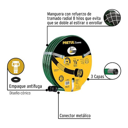 Pretul MAN-15X1/2PM, Manguera 1/2" reforzada 3 capas conexiones metal 15 m