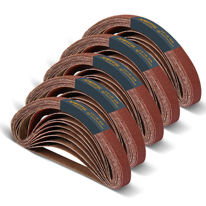 POWERTEC 40182-1 1/2 x 18 pulgadas - Bandas de lijado de óxido de aluminio surtidas, 10 unidades de 40 80 120 180 240 granos | Papel de lija premium para lijadora portátil - 50 unidades