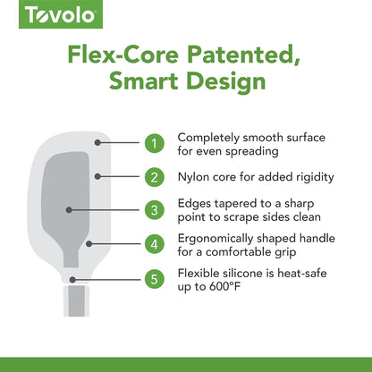 Tovolo Flex-Core - Raspador de silicona para tarros, color blanco, espátula de goma de mango largo con cabeza en ángulo para recoger y raspar, espátulas resistentes al calor para uso en cocina, apto