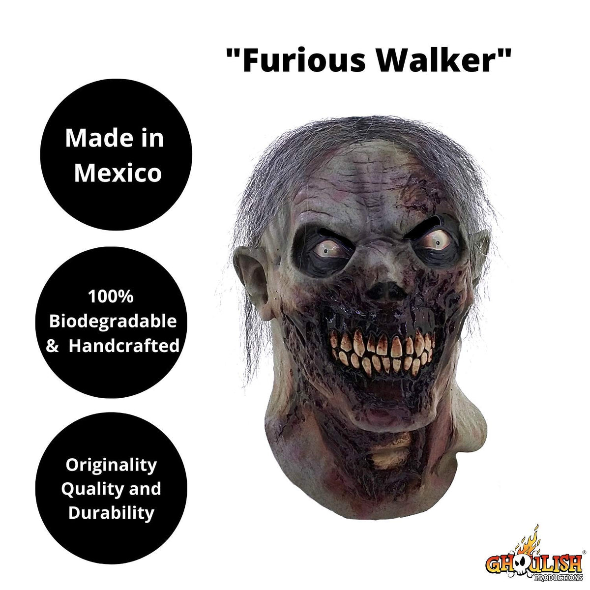 Furious Walker, Máscara de Látex de Terror de Zombie de Apocalipsis Ideal para Halloween y Fiestas de Disfraces