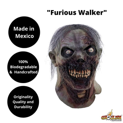 Furious Walker, Máscara de Látex de Terror de Zombie de Apocalipsis Ideal para Halloween y Fiestas de Disfraces