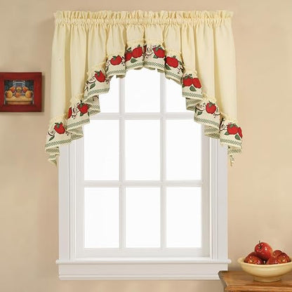 CHF & You Red Delicious Country Apples - Juego de Cortinas de Ventana de 3 Piezas, Color Marfil, 56 x 24 Pulgadas