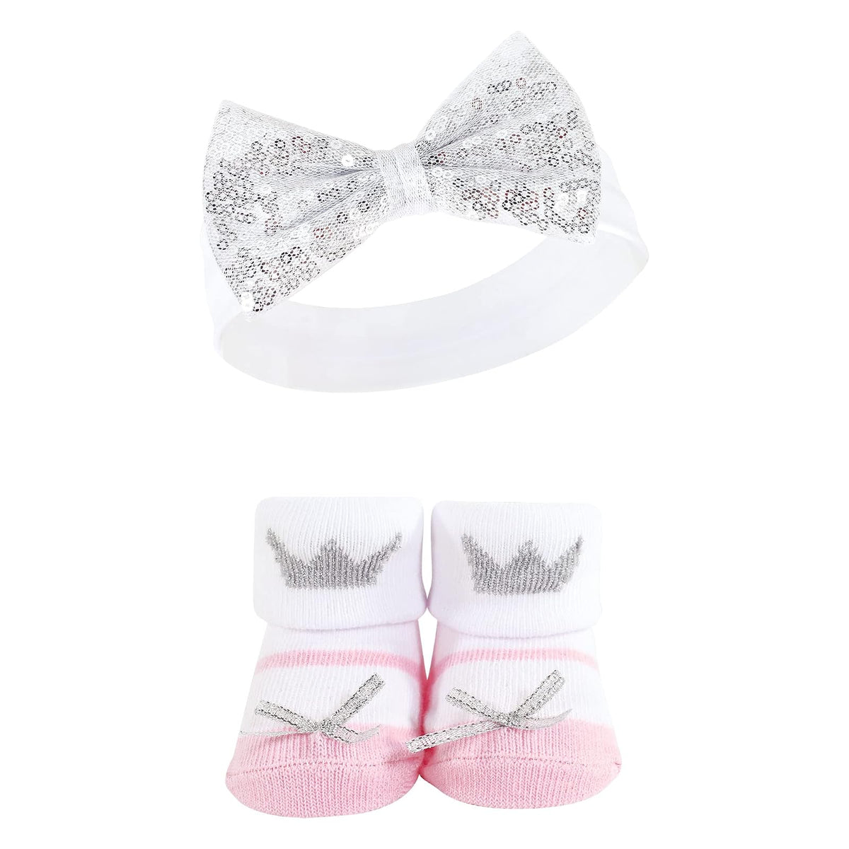 Hudson Baby Juego de diadema y calcetines para niña, princesa, 4 piezas, 0-9 meses, Princesa 4 piezas, 0-9 Meses