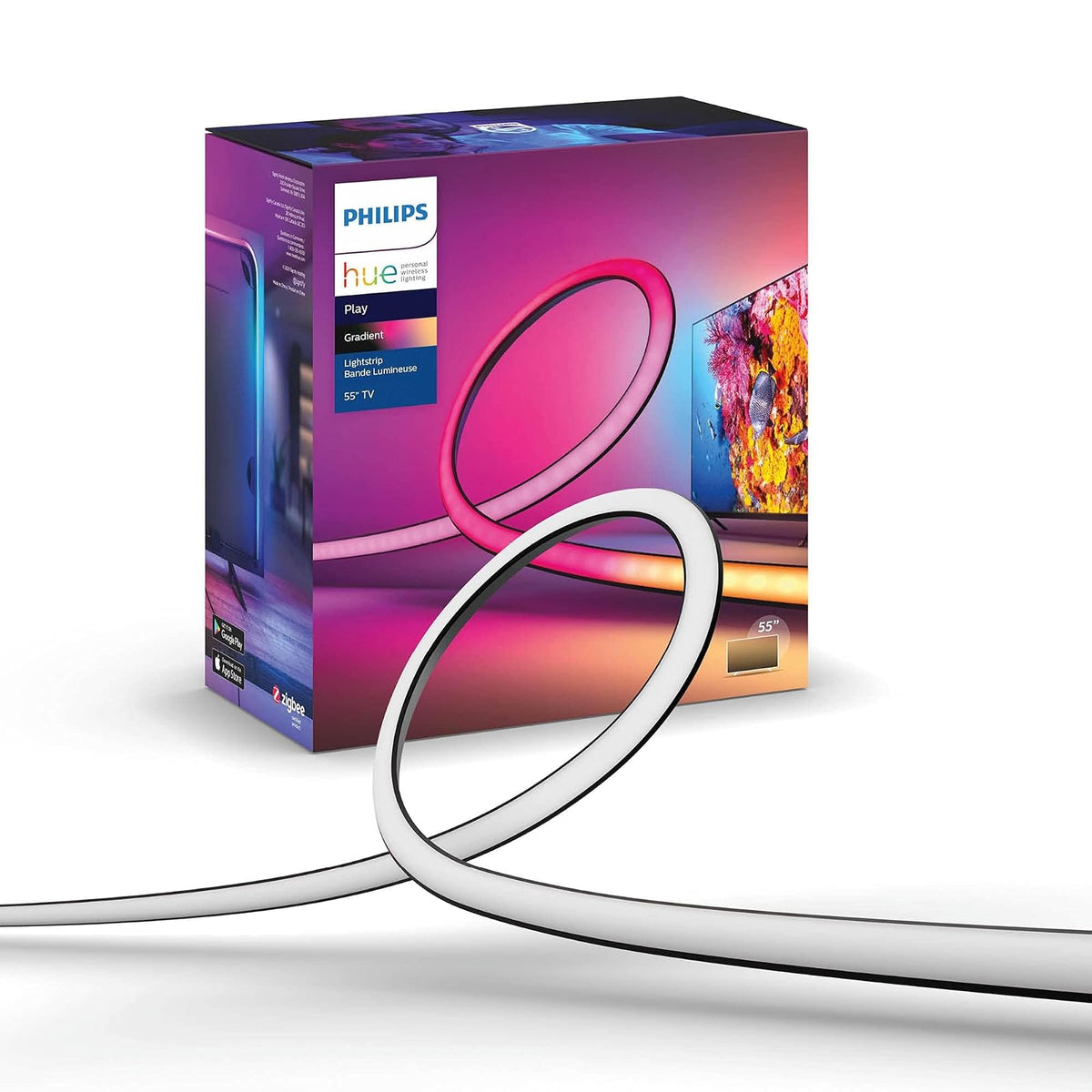 Philips Hue Tira de Luz Inteligente Gradient para TV de 55 Pulgadas, Iluminación Multicolor Envolvente, Requiere Hue Bridge y Sync Box, Compatible con App y Asistentes de Voz